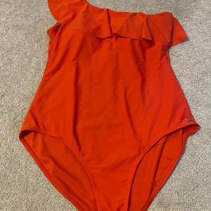 Women’s Orange ruffle one piece swimsuit size L